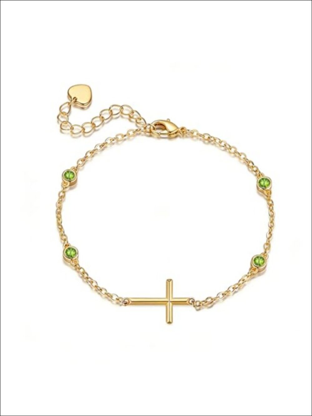 18K Gold Gemstone Birthstone Bracelet for Women Cross Charm Jewelry Gift
